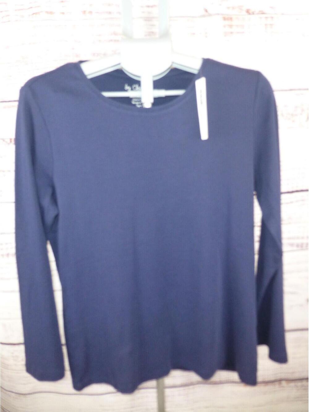 Chico's Women's Midnight Blue Long Sleeve Basic Knit T-Shirt Top Size 2 NWT G3A